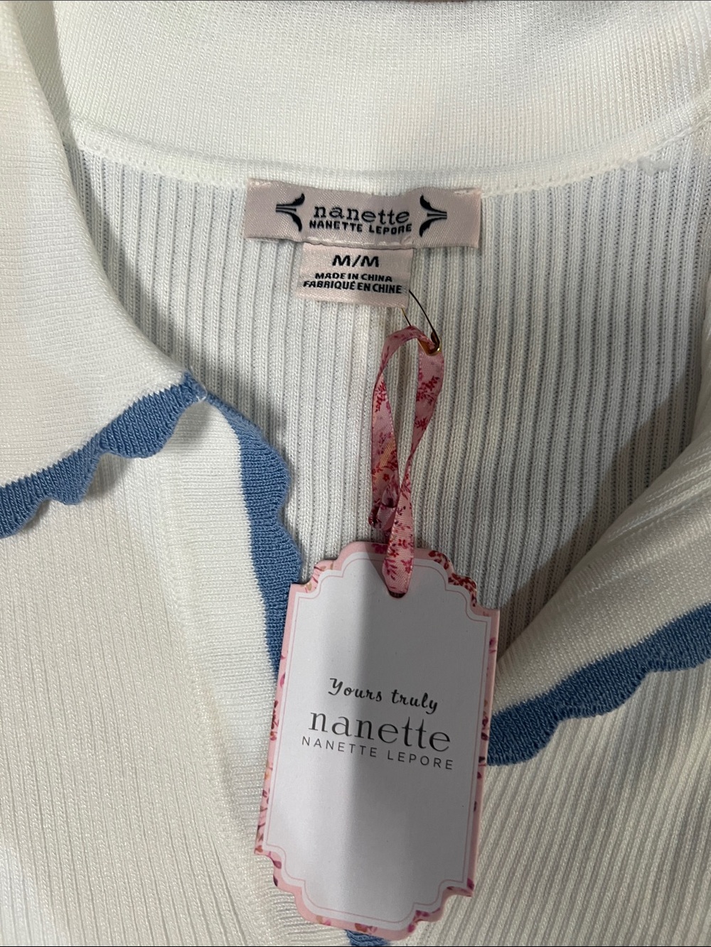 Nanette Lepore White Knit Polo Top with Blue Trim - Kids - Picture 2 of 3